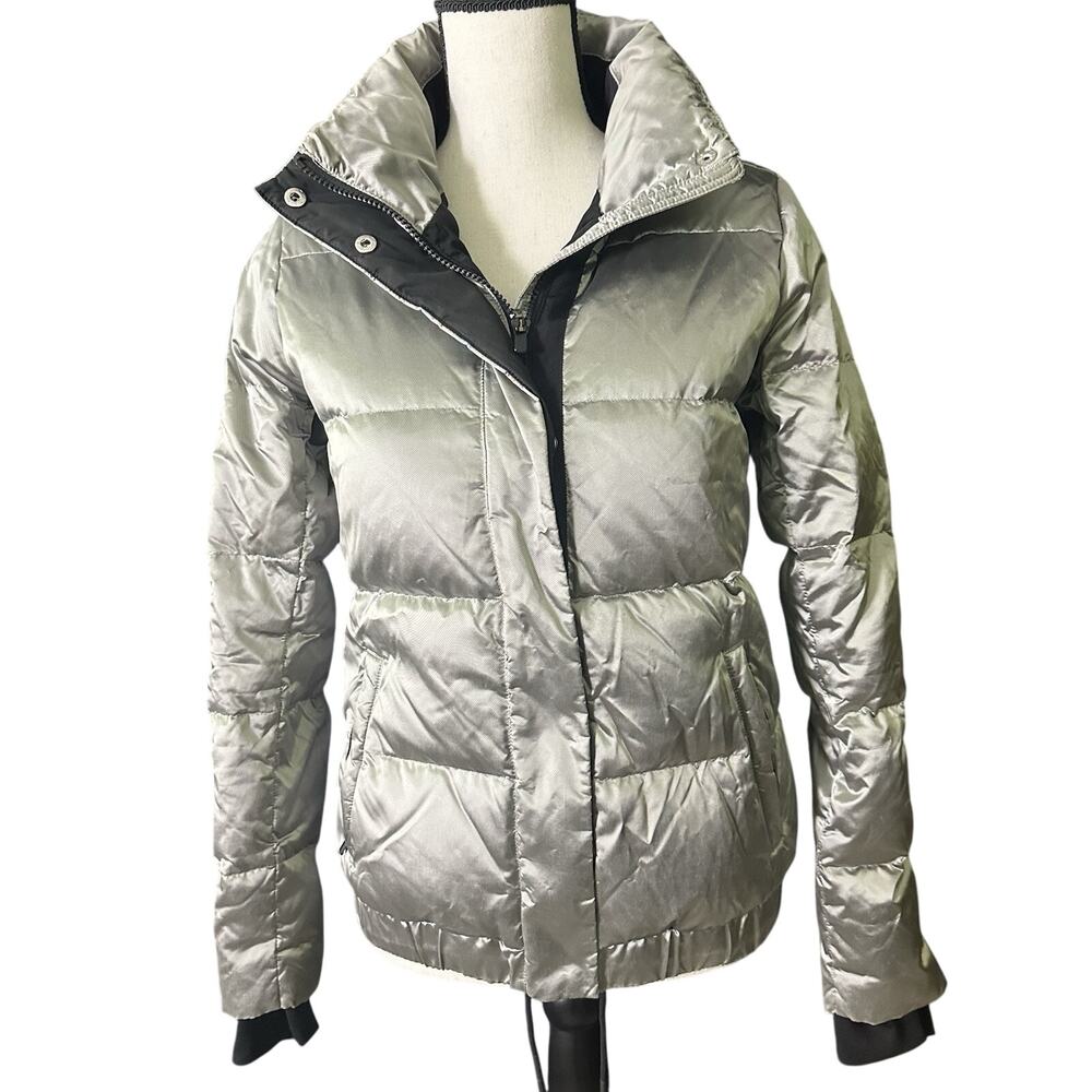 Athleta‎ Responsible Down Flash Bomber Puffer Size XS In Metallic Silver